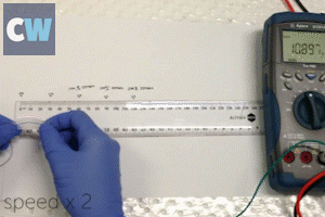 An ammeter indicates changes in the electric current running through the sensor as it is stretched © Royal Society of Chemistry 